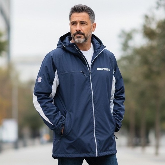 Reebok Other - NFL Onfield Reebok Dallas Cowboys Hooded Windbreaker Jacket Navy Blue Large